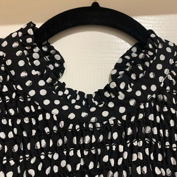 Max Studio | Mock Neck Ruffle Polka Dot Blouse - Picture 4 of 9